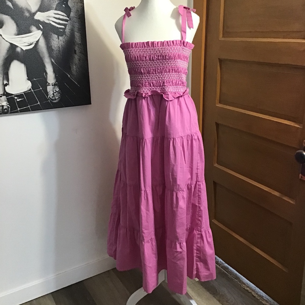 Super Comfy Lavender Pink Ruched Bodice Cotton Sun Dreass sz xl